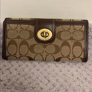 Coach Brown Leather and Monogram Wallet